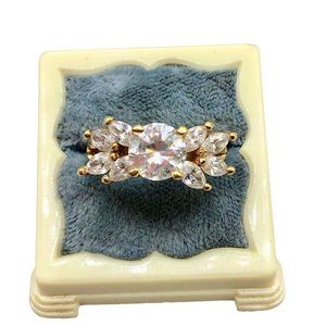 Classic Ring Size 8 with Clear CZ Stones Gold Plated Metal Elegant Simple Design